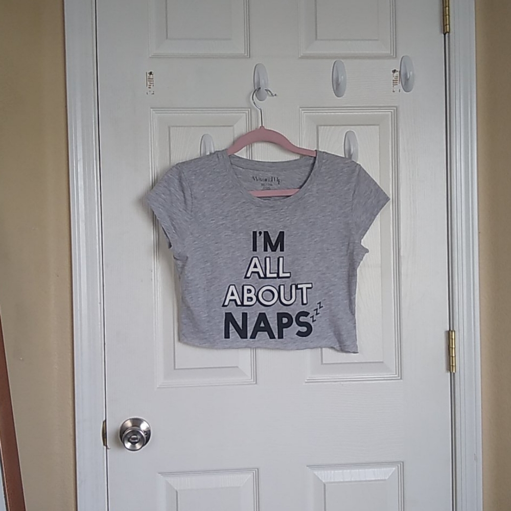 " I'm All About Naps" Grey Graphic Crop Top